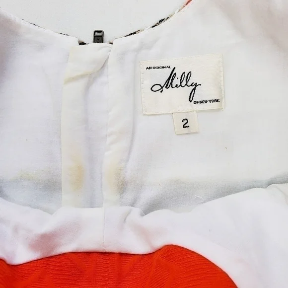 MILLY  Tan Blue Orange Picked Cotten Linen Dress 2 - Picture 14 of 15